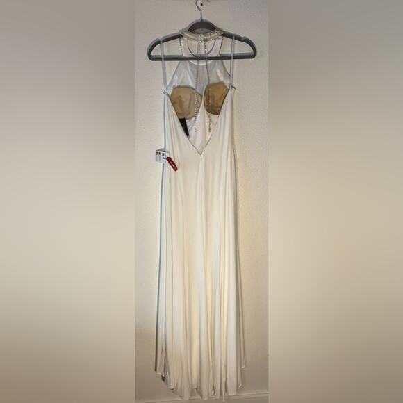 MAC DUGGAL Dress prom Evening Gown Beaded Halter White NEW Draped Rhinestone - Picture 2 of 10